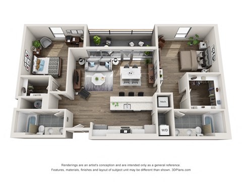 2 bedroom 2 bathroom penthouse apartment floor plan  at The Locks Tower, Virginia, 23219